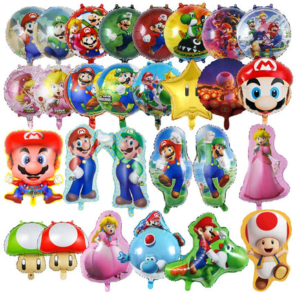 Cartoon Super Mary Balloon Set Mario Luigi Game Themed Birthday Party Decoration  Peach Princess Aluminum Film Balloon Kids Gift