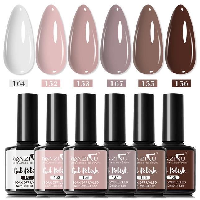 6Pcs 10ml Gel Nail Polish Set Milk Tea Color Gel Varnish Nail Kit, Soak Off UV/LED Gel Polish For Home Salon Nail Art DIY