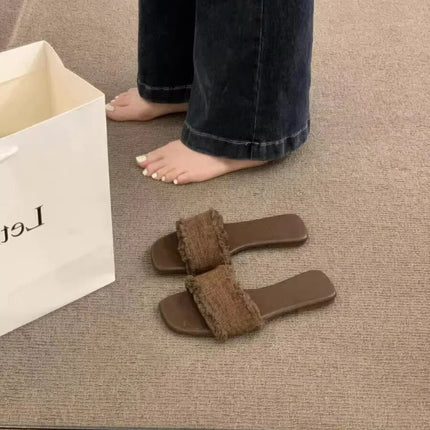 Vintage Summer Open Toe Weave Women Flats Slippers Shoes Concise Outdoor Beach Vacation Ladies Dress Slides