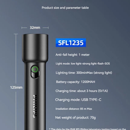 Philips NEW SFL1235 2-PCS EDC Portable Flashlight Rechargeable LED Flashlights for Defensa Personal Self Defense Camping Hiking
