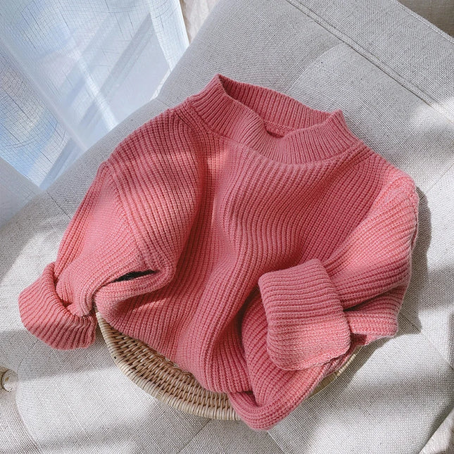 Girls' Knitted Sweater - Autumn Winter Warm Loose Fit Pullover for Toddlers, Candy Color Casual Top Baby Girl Winter Clothes