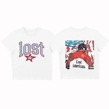 Y2k Harajuku T-Shirt MGK Lost The American Machine Gun Kelly Crop Top Fashion Print Cotton Loose Hip-hop Top Unisex