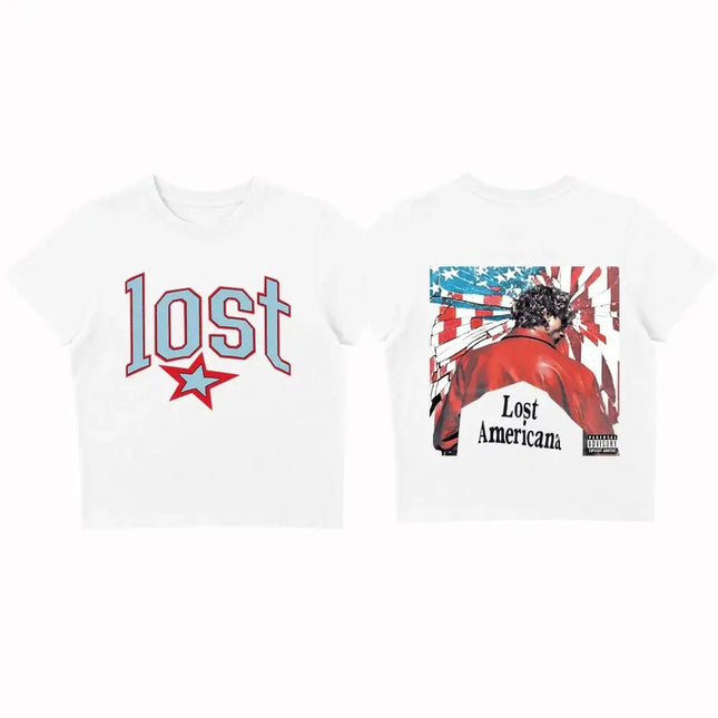 Y2k Harajuku T-Shirt  MGK Lost The American Machine Gun Kelly Crop Top Fashion Print Cotton Loose Hip-hop Top Unisex