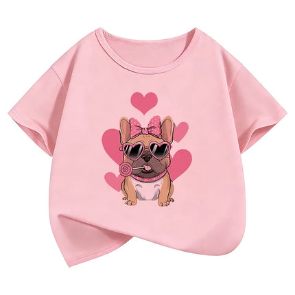 Summer Spring Fashion Cute French Bulldog Design Printed T-Shirts Short Sleeve Kids Children's T-Shirt Boys Girls Casual Top Tee