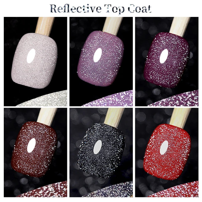LILYCUTE 7ml Reflective Top Coat Reflective Glitter Gel Nail Polish Semi Permanent Soak Off UV Gel Nail Art Design For Manicure