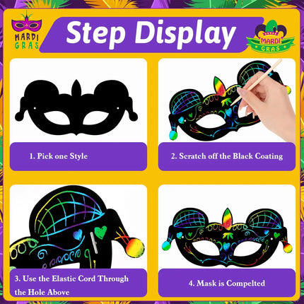 Mardi Gras Mask Scratch Cards Carnival Prom Scratch Art Masquerade Rainbow Scratch Off DIY Hanging Mask Mardi Gras Party