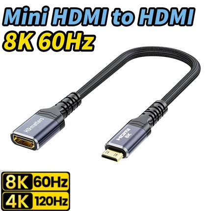 8K Mini HDMI to HDMI Cable Adapter Braided Mini HDMI 2.1 to HDMI Cable Bi-direction Mini HDMI to HDMI 8K adapter Cable