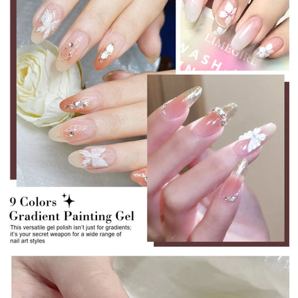 LIMEGIRL 9 Color Gradient Painting Gel Nail Art Gradient Color DIY Design Gel Quick Flower Paint Engraving Gel Nail Polish