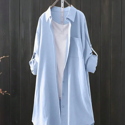 Plus Size Women's Stylish Casual Solid Color Button Shirt Women's Trendy Relaxed Fit Solid Color Relaxed Shirt