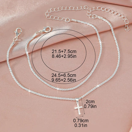 Shiny Sparkling Simple Anklet for Women Cross Pendant Silver Color Elegant Jewelry Female Beach Ankle Bracelet on Foot Gifts