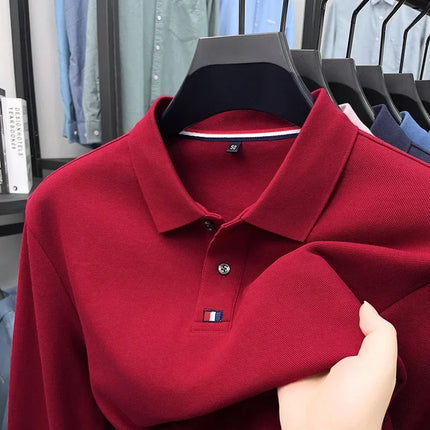 Men's turn-down collar T-shirt, long-sleeved, autumn business style, 100% cotton, casual Polo shirt, men's top, Polo shirt