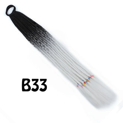 Synthetic Gradient Color Dirty Braided Ponytail Extensions With Elastic Band 24" Rainbow Braid Pony Tail Hairpiece For Girl