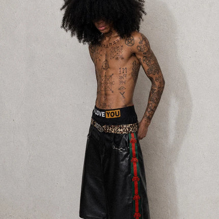 Nerazzurri Summer Patchwork Pu Leather Shorts for Men Cool Handsome Luxury Designer Calf-Length Pants Emo Menswear Clothes 2026