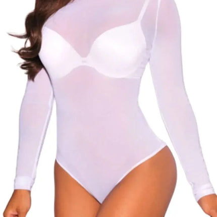 Women Mesh Bodysuits Summer Fall Long Sleeve Mock Neck Bodycon Body Top See Through Vintage Sexy Clubwear