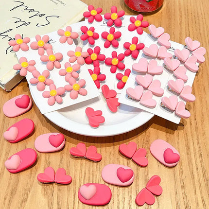 5Pcs/Set Pink Hair Clips for Girl Sweet Flower Heart Baby Princess Barrettes Kids Hairpins Hair Accessories for Girls
