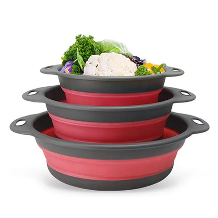 3/4PCS Foldable Collapsible Colander Set Drain Basket with Self-Draining Base Vegetables Fruit Washing Basket Kitchen Drainer