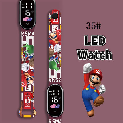 Kids Digital Watch Cartoon Silicone Strap Wristwatch for Boys Girls Children Mario Waterproof LED Sport Watch Gift