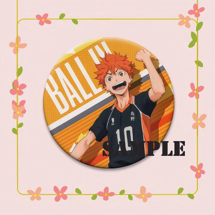Round Snap-in Brooches Anime Haikyuu Lapel Pins Hinata Shoyo Tobio Kageyama Yu Nishinoya Cartoon Badge Backpack Accessories Gift