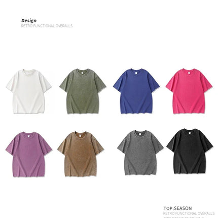 250gsm Men's Washed Vintage T-Shirts Street Hip Hop Retro Punk T Shirt Women Harajuku Casual Cotton Short Sleeve Acid Wash Tops