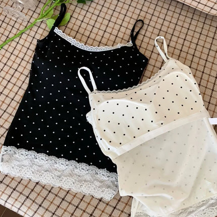 Sweet Sle Lace Polka Dot Svel Tank Top Padded Inner Wear Outerwear for Spring Summer Travel Outfit Casual Women's Vest