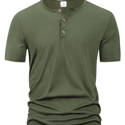 Summer Men Henley Collar T-shirts Button Slim Casual Male Solid Color Short Sleeve Men Sports T-shirt Polo shirt Tops