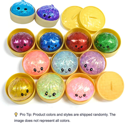 Sparkle Bun Squishy Toy Slow Rebound Stress Relief Squeeze Ball Soft With Bead&Steamer Fidget Toy for Anxiety Relief Sensory Toy