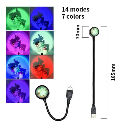 RGB Sunset Lamp Rainbow Projection Lamp USB Decorative Sunset Atmosphere Lamp Multi-Angle Rotatable For Home Living Room Bedroom