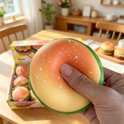 Cute Hamburger Squishy Stress Relief Toy Soft Mochi Squeeze Fidget Toy 8cm Simulated Burger Anti Anxiety Squeeze Toy Desk Decor Funny Gift for Kids Adults