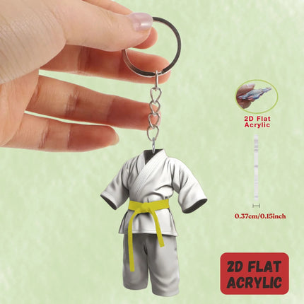 2D Karate Costume Keychain Jiu-Jitsu Themed Pendant Charms Flat Acrylic Hanging Decoration for Bags Festive Party Gift