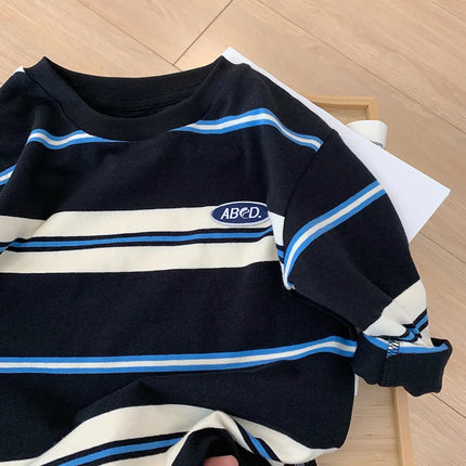 2025 Autumn Children's Clothes Girls Long-Sleeved Base Shirts Cool Boys Striped Cotton T-Shirt Teen Loose Casual 2-7Y Kids Top