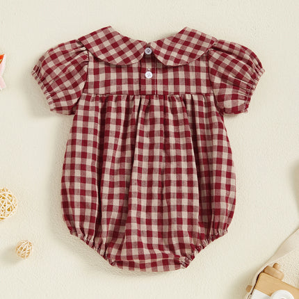 Baby Girls Romper Puff Short Sleeve Doll Collar Plaid Infant Bodysuit Infant Summer Clothes