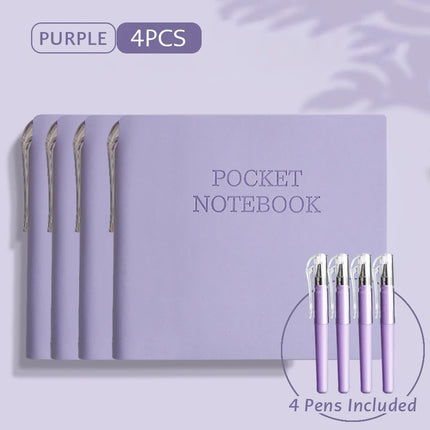 4 Pack Pocket Notebooks with Pens Memo PU Leather Cover Mini Portable Memo Pad Note Pads Journals for On-the-Go Notes