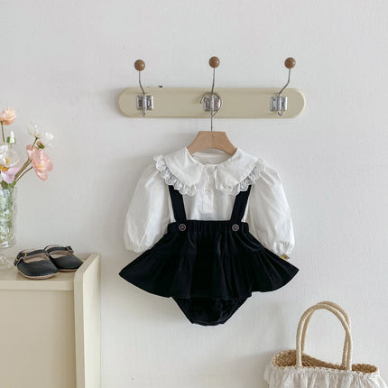 Autumn 2025 new baby set: Korean-style stylish baby girl with a lace collar top and overhang pants two-piece set