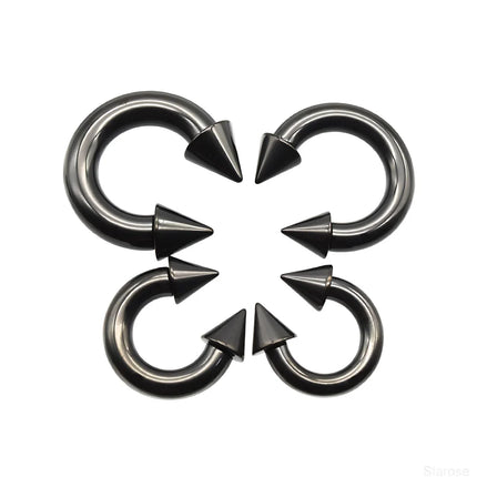 1Pc Large Gauge Black Stainelss Steel Horseshoe Ring with Spike Circular Barbell Piercing Nose Rings Cone Piercing Septum Rings