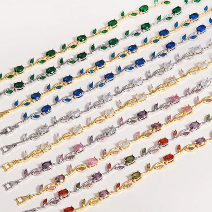 Colorful Trendy Charm Marquise Cut Cubic Zirconia Bracelets For Women CZ Leaf Bridal Wedding Party Jewelry Gift