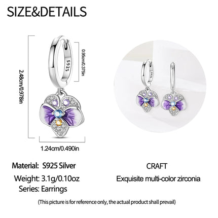 925 Sterling Silver Purple Butterfly Rainbow Flower Stud Earrings for Women Girl Ear Studs Jewelry Fashion Luxury Anniversary