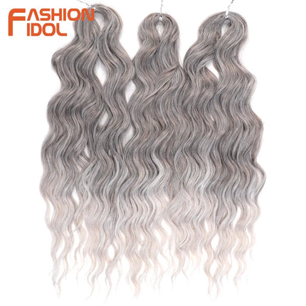 FASHION IDOL 24" 3pcs Deep Wave Curl Hair Synthetic Water Wave Braiding Hair Extensions Ombre Rainbow color Twist Crochet Hair