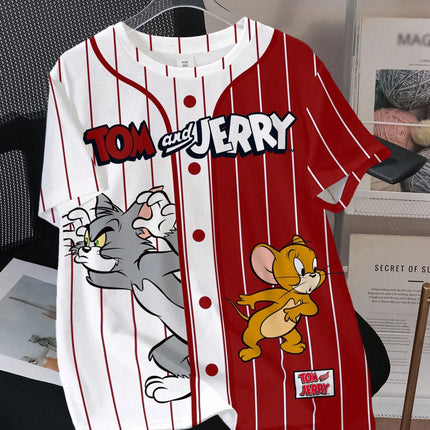 Summer Tom and Jerry Design Pattern Printed Children's Sweatshirts Casual Sports Short Sleeve Loose Round Neck Pullover T-shirts
