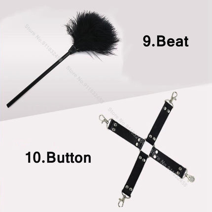 Beginner Friendly BDSM Bondage Set – 7 Pcs Cotton Rope Restraint Kit with Handcuffs Collar Gag Whip, Couples Adult Play Toy