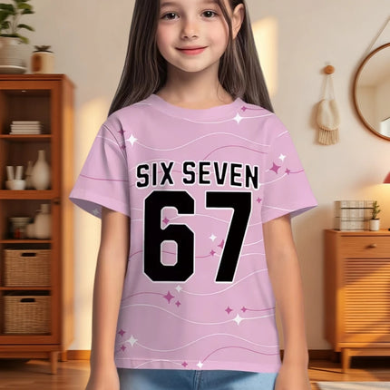 67 Meme T-Shirt for Boys Girls Fashion Splashed Ink 3D Print Girl Short Sleeve Tees Round Neck Tops Loose Children's Clothing