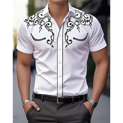 2026 New Men's Summer Western Cowboy Westernstyle Short-Sleeve Shirt Retro 3D Print Men Casual Lapel Blouse top Vacation Shirts