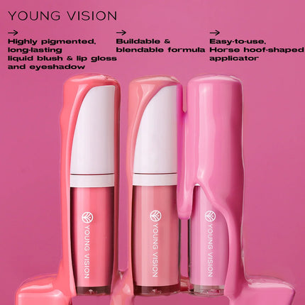 YOUNG VISION 3-Color Beauty Sponge + Liquid Blush Silky Velvet Pink Liquid Blush Natural and Easy to Blend Cosmetics