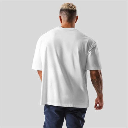 230G M-5XL Solid T Shirt 100% Cotton Gym Sport Fitness Loose Large Size Men Short Sleeve Running Shirt Men Workout Training Tees