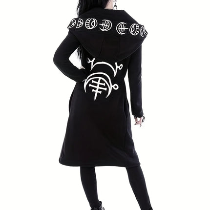 Fashion Trend Ladies Punk Moon Pattern Printing Long-sleeved Cardigan Sweater Long Style