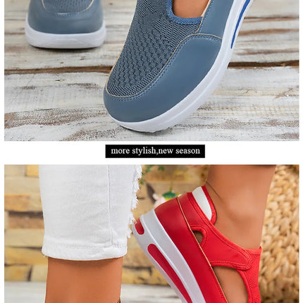 Designer Women Sneakers Wedge Tennis Shoes Red Blue Canvas Women Casual Shoes Ladies Platform Vulcanized Shoe Hollow Out Shoes