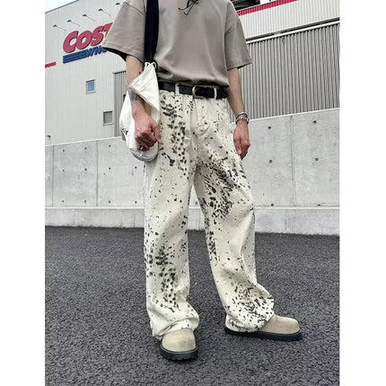 2000S Clothes Y2K Fashion White Leopard Baggy New Jeans Pants For Men Luxury Designer Casual Long Trousers Ropa De Hombre 2024