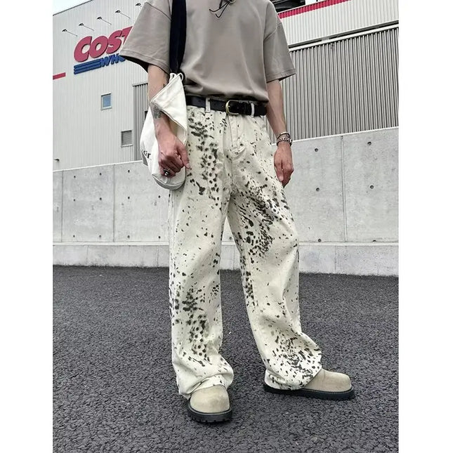 2000S Clothes Y2K Fashion White Leopard Baggy New Jeans Pants For Men Luxury Designer Casual Long Trousers Ropa De Hombre 2024