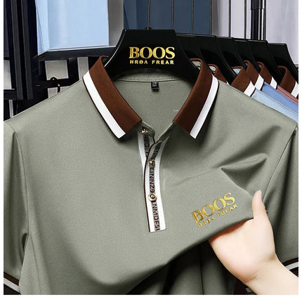 BOOS HRDAFREAR New summer men's polo shirt contrasting color lapel half zipper short-sleeved single wear bottoming shirt top