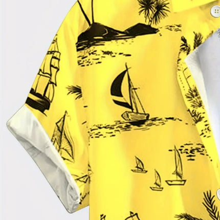 Summer Men's Shirt Coconut Tree 3D Print Casual Short Sleeve Lapel Tops Beach Casual Hawaiian Shirt Men Oversized Shirts For Men