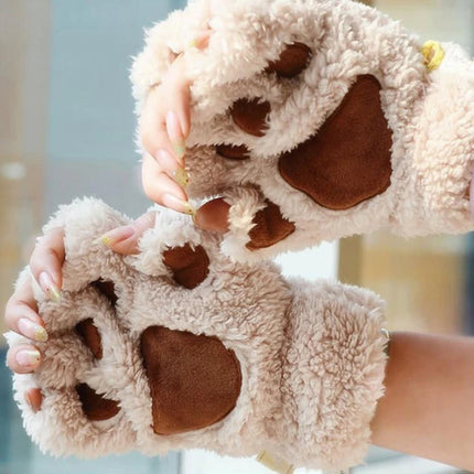 Lovely Plush Cat Claw Paw Gloves Plush Mittens Warm Soft Plush Short Fingerless Fluffy Bear Gloves Costume Half Finger Gloves